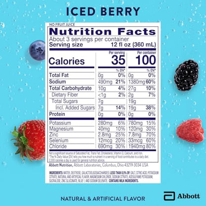 Pedialyte with Immune Support Electrolyte Solution, Hydration Drink with Zinc, Selenium, and Magnesium, Iced Berry, 1 Liter, Pack of 4