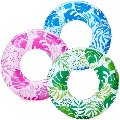 JOYIN 3 Pack Pool Floats, Pool Tube for Kids Swim Rings Inflatable Tubes, Tropical Leaves Floatie Ring Water Toys for Swimming, Summer Beach Party