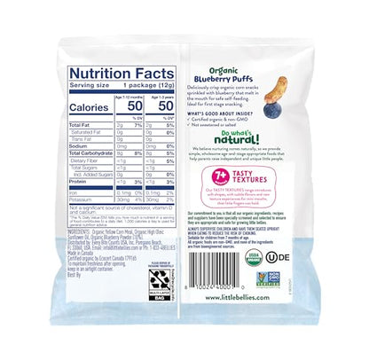 Little Bellies Organic Puffs Variety Pack, Blueberry & Apple and Cinnamon (Pack of 18)