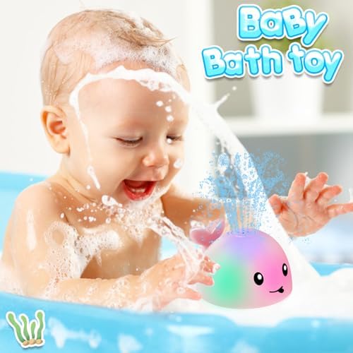 Baby Girl Bath Toys, Toddler Bath Toys for Kids Ages 1-3, Light Up Whale Bath Toy Sprinkler, Pool Water Table Infant Baby Toy 6-12-18 Months Bathtub Fountain Toy Girls 1st Birthday 1 2 3 Gifts