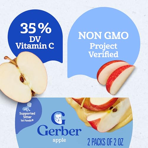 Gerber Stage 1 Baby Food, Apple Puree Tub, No Artificial Colors or Flavors, Baby Puree, 16-Pack
