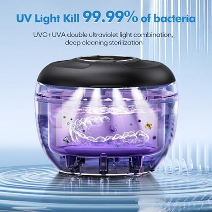 Upgraded Ultrasonic Retainer Cleaner Machine, 45kHz Ultrasonic Dentures Cleaner for Night Guards, Braces, Aligner, Toothbrush, Jewelry and More, 200ML Capacity, Black