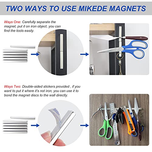 MIKEDE Magnets, 12 Pack Neodymium Bar Magnets with Double-Sided Adhesive, Strong Magnet Heavy Duty Magnetic Strips, Powerful Rare Earth Metal Magnet for Locker, Fridge, Office - 60x10x5 mm