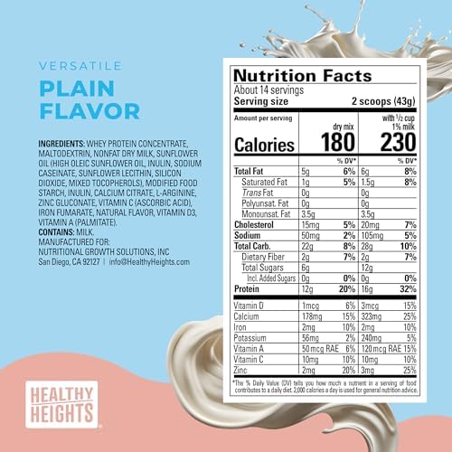 Healthy Heights Grow Daily Kids Protein Drink Mix (Plain) - High Protein Shake for Kids 3+