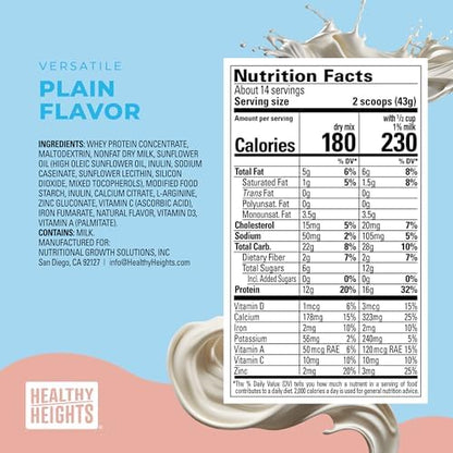 Healthy Heights Grow Daily Kids Protein Drink Mix (Plain) - High Protein Shake for Kids 3+
