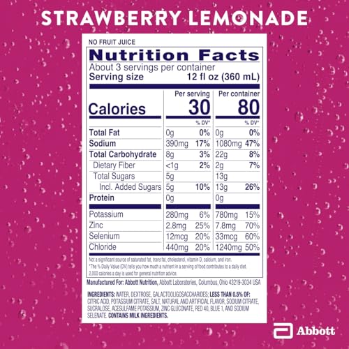 Pedialyte AdvancedCare Electrolyte Solution with PreActiv Prebiotics, Hydration Drink, Strawberry Lemonade, 1 Liter, 4 Count