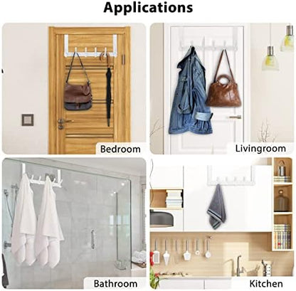 Over The Door Hooks, Door Hanger Hooks for Hanging, Over The Doors Towel Racks for Bathroom with 12 Coat Hook, Coat Rack Bathroom Accessories（2 Pack, White）