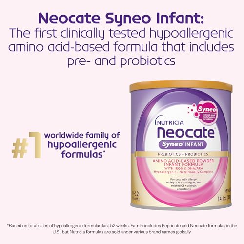 Neocate Syneo Infant - Hypoallergenic, Dairy-free, Amino Acid-Based Baby Formula with Prebiotic Fiber, Probiotics & DHA/ARA - Food Allergy-Friendly Formula - 14.1 oz (Pack of 4)