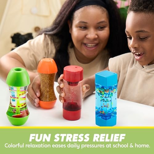 JOYIN 4-Pack Fidget Tubes for Kids, Sensory Tubes, Stress Relief Toy, Speech Therapy Materials, Calming Toys for Children with Autism, Calm Down Corner Classroom Supplies, School Gifts for Toddlers