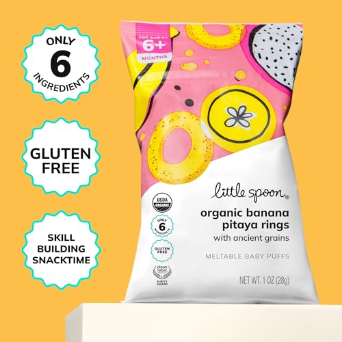 Little Spoon Banana Pitaya Meltable Baby Puffs, Organic Corn Quinoa Sorghum, No Rice, No Added Sugar Snacks, Encourages Self-Feeding, 1 Oz Bag, 4 Pack