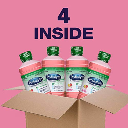 Pedialyte AdvancedCare Electrolyte Solution with PreActiv Prebiotics, Hydration Drink, Strawberry Lemonade, 1 Liter, 4 Count (Pack of 2)