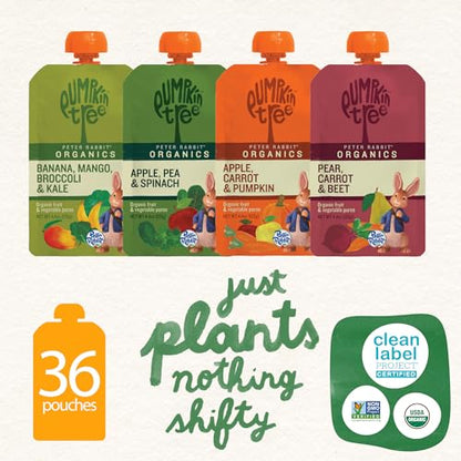 Peter Rabbit Organics Fruit & Vegetable Variety Pack - Squeezable Snack Pouches, 4 oz. (Pack of 36)