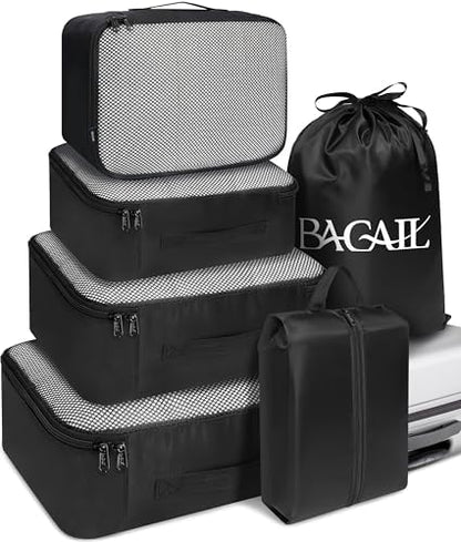 BAGAIL 6 Set Packing Cubes Luggage Packing Organizers for Travel Accessories (Black)