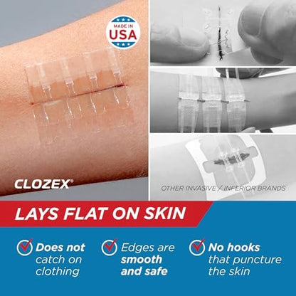 Clozex Emergency Laceration Closures - Repair Wounds Without Stitches, FSA HSA Eligible Skin Closure Device for 3 Individual Wounds Or Combine for Total Length of 4 1/4 Inches