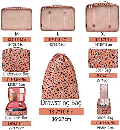 BAGAIL 8 Set Packing Cubes Luggage Packing Organizers for Travel Accessories-Pink Leopard