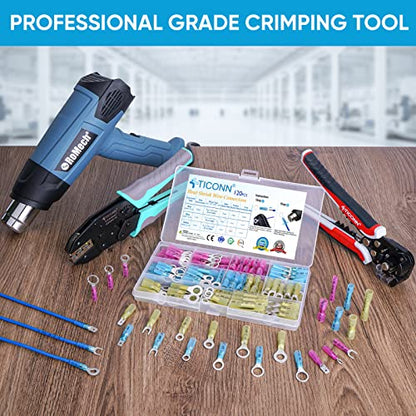 TICONN 500Pcs Heat Shrink Wire Connectors, Waterproof Automotive Marine Electrical Terminals Kit, Crimp Connector Assortment, Ring Fork Spade Butt Splices