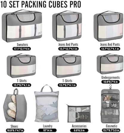 Veken 10 Set Packing Cubes for Travel Essential, Suitcase Organizer Bags in 4 Sizes, Carry-On Luggage Accessories with Large Laundry & Hanging Toiletry Bag, Must-Have for Airplane, Road Trip & Camping