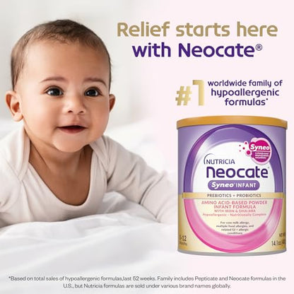 Neocate Syneo Infant - Hypoallergenic, Dairy-free, Amino Acid-Based Baby Formula with Prebiotic Fiber, Probiotics & DHA/ARA - Food Allergy-Friendly Formula - 14.1 oz (Pack of 4)