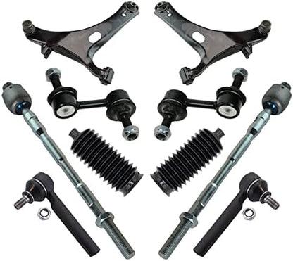 TRQ Front Steering & Suspension Kit Control Arm with Ball Joint Steering Rack & Pinion Bellow Sway Bar Stabilizer Link Tie Rod Compatible with 2005-2009 Subaru Legacy Outback