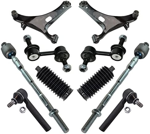TRQ Front Steering & Suspension Kit Control Arm with Ball Joint Steering Rack & Pinion Bellow Sway Bar Stabilizer Link Tie Rod Compatible with 2005-2009 Subaru Legacy Outback