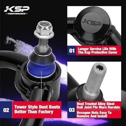 KSP 2-4inch Upper Control Arms Compatible with F-150, Suspension Kits Tubular Black Arms Alignment Lift 2 to 4” for 2004-2020 F150, Replacement Factory/Stock Suspension Arms, 2nd Generation