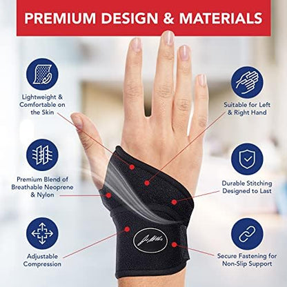 Doctor Developed Wrist Brace, Wrist Wraps for Carpal Tunnel Arthritis, Tendonitis, Hand Support, Ideal for Fitness, Weightlifting - Handbook Included (Wrist Brace 2 Pack)