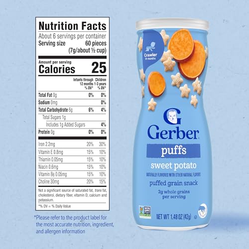 Gerber Baby Snacks Puffs, Sweet Potato, 1.48 Ounce (Pack of 6)