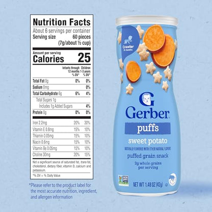 Gerber Baby Snacks Puffs, Sweet Potato, 1.48 Ounce (Pack of 6)