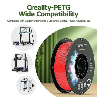 Official Creality PETG 3D Printer Filament 1.75mm 1KG (2.2lbs), High Precision, Strong Toughness, Odorless, Better Flow, Moistureproof 3D Printing CR PETG Filament, Red