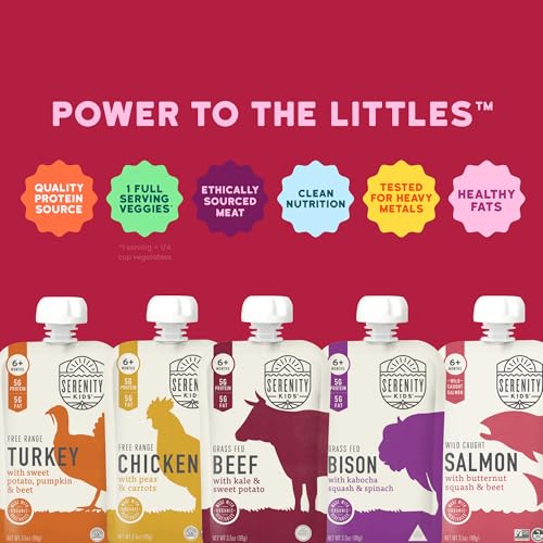 Serenity Kids 6+ Months Ethically Sourced Meat Baby Food Puree Pouches Variety Pack - 18 count (3.5 oz pouches) - No Added Sugar or Sugary Fruits - BPA & Allergen Free Natural Ingredients