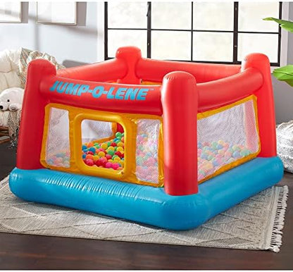Intex Inflatable Jump-O-Lene Trampoline Bounce House with Crawl-Thru Door & Net - Indoor & Outdoor Backyard Blow-Up Bouncy Playhouse for Kids Ages 3-6