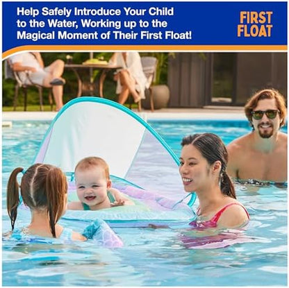 SwimWays Baby Spring Float with Adjustable Canopy and UPF Sun Protection, Blue Lobster