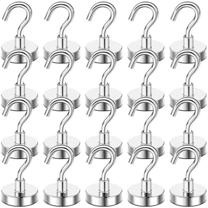 DIYMAG Magnetic Hooks, 50 LB Heavy Duty Magnet with Hooks,20 Packs Strong Rare Earth Neodymium Magnet Hooks for Hanging, Magnetic Hanger for Curtain, Home, Kitchen, Workplace