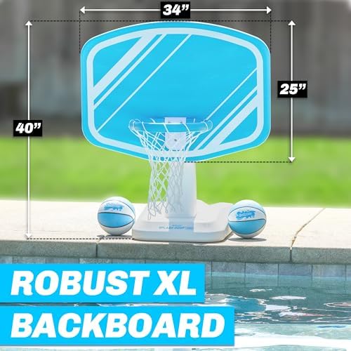 GoSports Splash Hoop PRO Swimming Pool Basketball Game, Includes Poolside Water Basketball Hoop, 2 Balls and Pump – Aqua