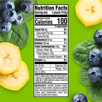 Happy Tot Organics Stage 4 Baby Food Pouches, Gluten Free, Vegan Snack, Super Bellies, Fruit & Veggie Puree, Banana, Spinach & Blueberries 4 Ounce (Pack of 16)