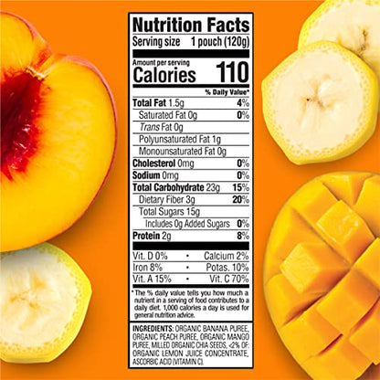 Happy Tot Organics Stage 4 Baby Food Pouches, Gluten Free, Vegan Snack, SuperFoods Fruit & Veggie Puree, Bananas, Peaches, Mangos & Chia, 4.22 Ounce (Pack of 16)