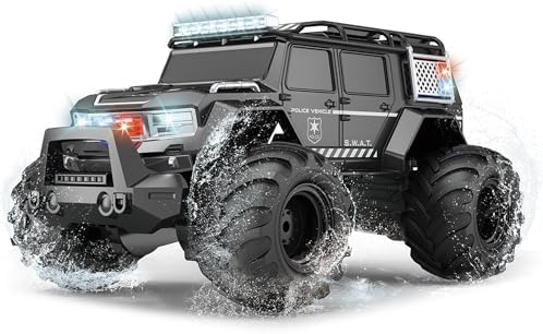 Threeking 1:14 Waterproof Rc Police Cars Amphipious Remote Control Car SUV Truck Indoor Outdoor Toys with Police-Siren Lights for 6 7 8 9 10 11 12 Year Old Kids Boys Girls Gifts Presents