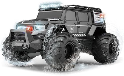 Threeking 1:14 Waterproof Rc Police Cars Amphipious Remote Control Car SUV Truck Indoor Outdoor Toys with Police-Siren Lights for 6 7 8 9 10 11 12 Year Old Kids Boys Girls Gifts Presents