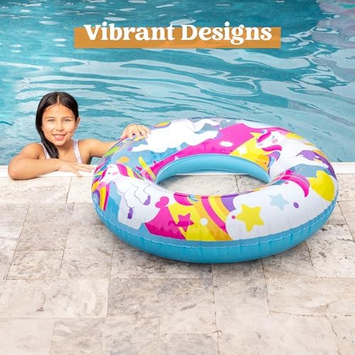 JOYIN 3 Pack Pool Floats, Pool Tube for Kids Swim Rings Inflatable Tubes, Unicorn Sea Animal Tubes Floatie Ring Water Toys for Swimming, Summer Beach Party