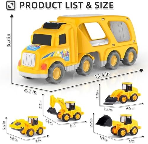 Veslier Construction Truck Toys for Boys Girls Age 1 2 3 4 5 6 Years Old，Carrier Transport Trucks for Kids 1-3 3-5 Year Old，Christmas Birthday Gift Toddler Toys.