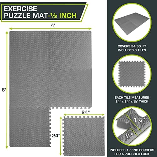 ProsourceFit Puzzle Exercise Mat ½ in, EVA Interlocking Foam Floor Tiles for Home Gym, Mat for Home Workout Equipment, Floor Padding for Kids