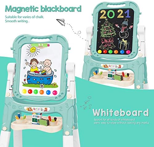 Easel for Kids,Rotatable Double Sided Easel for Kids Adjustable Standing Art Easel with Painting Accessories for Toddlers Boys and Girls-Green