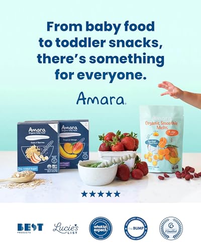 Amara Organic Baby Food - Stage 2 - Tropical Mango - Baby Cereal to Mix With Breastmilk, Water or Baby Formula - Shelf Stable Baby Food Pouches Made from Organic Fruit - 14 Pouches, 3.5oz Per Serving