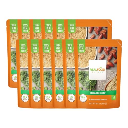Real Food Blends Quinoa, Kale & Hemp - Pureed Food Meals for Tube Feeding with Protein, Vegetables & Fruits - Plant-based - 340 Calories for Breakfast, Lunch & Dinner - 9.4 oz (Pack of 12)
