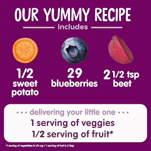 Happy Baby Organics Stage 2 Baby Food Pouches with One Full Serving of Veggies, Nutritious Snack, Clearly Crafted Fruit & Veggie Puree, Sweet Potatoes, Blueberries, & Beets, 4 Ounces