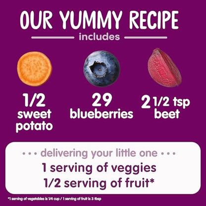 Happy Baby Organics Stage 2 Baby Food Pouches with One Full Serving of Veggies, Nutritious Snack, Clearly Crafted Fruit & Veggie Puree, Sweet Potatoes, Blueberries, & Beets, 4 Ounces