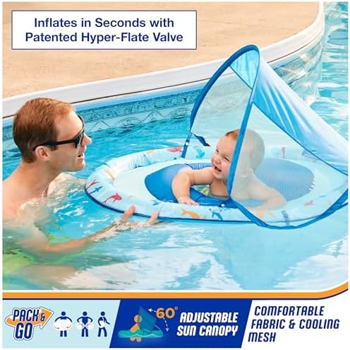 SwimWays Baby Spring Float with Adjustable Canopy and UPF Sun Protection, Blue Lobster