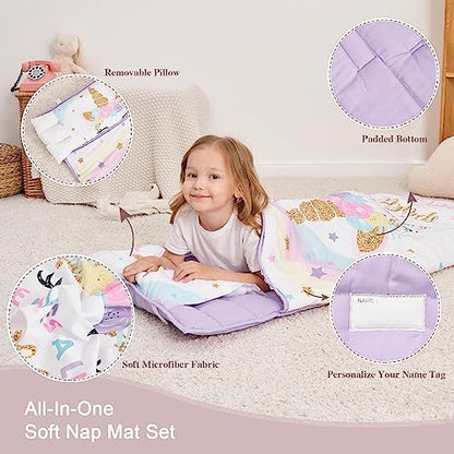 Extra Large Toddler Nap mat by Cokouchyi, Toddler Sleeping Bag with Removable Pillow, Measures 53 x 21 x 1.5 Inches, Sleeping Mat, Ideal for Daycare and Preschool Kindergarten