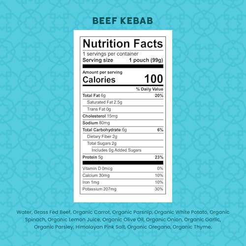 Serenity Kids 7+ Months World Explorers Baby Food Pouches Puree Made with Ethically Sourced Meats & Organic Veggies - 3.5 Ounce BPA-Free Pouch - Beef Kebab - 12 Count Meat Baby Food