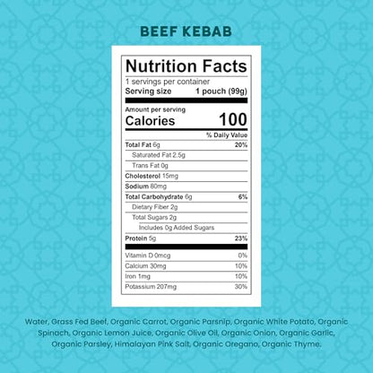 Serenity Kids 7+ Months World Explorers Baby Food Pouches Puree Made with Ethically Sourced Meats & Organic Veggies - 3.5 Ounce BPA-Free Pouch - Beef Kebab - 12 Count Meat Baby Food